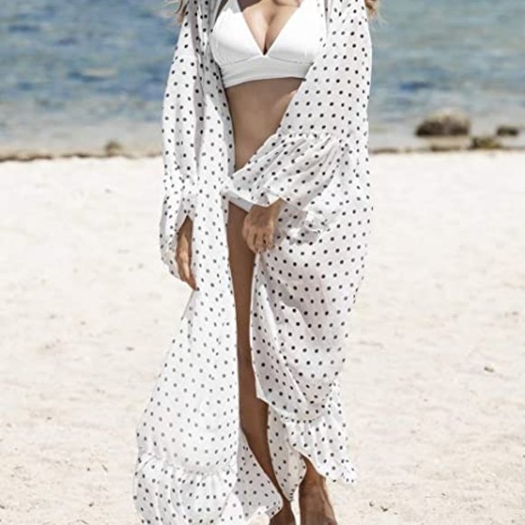 Womens Long Chiffon Beach Blouses Cardigan Kimono - Picture 3 of 10